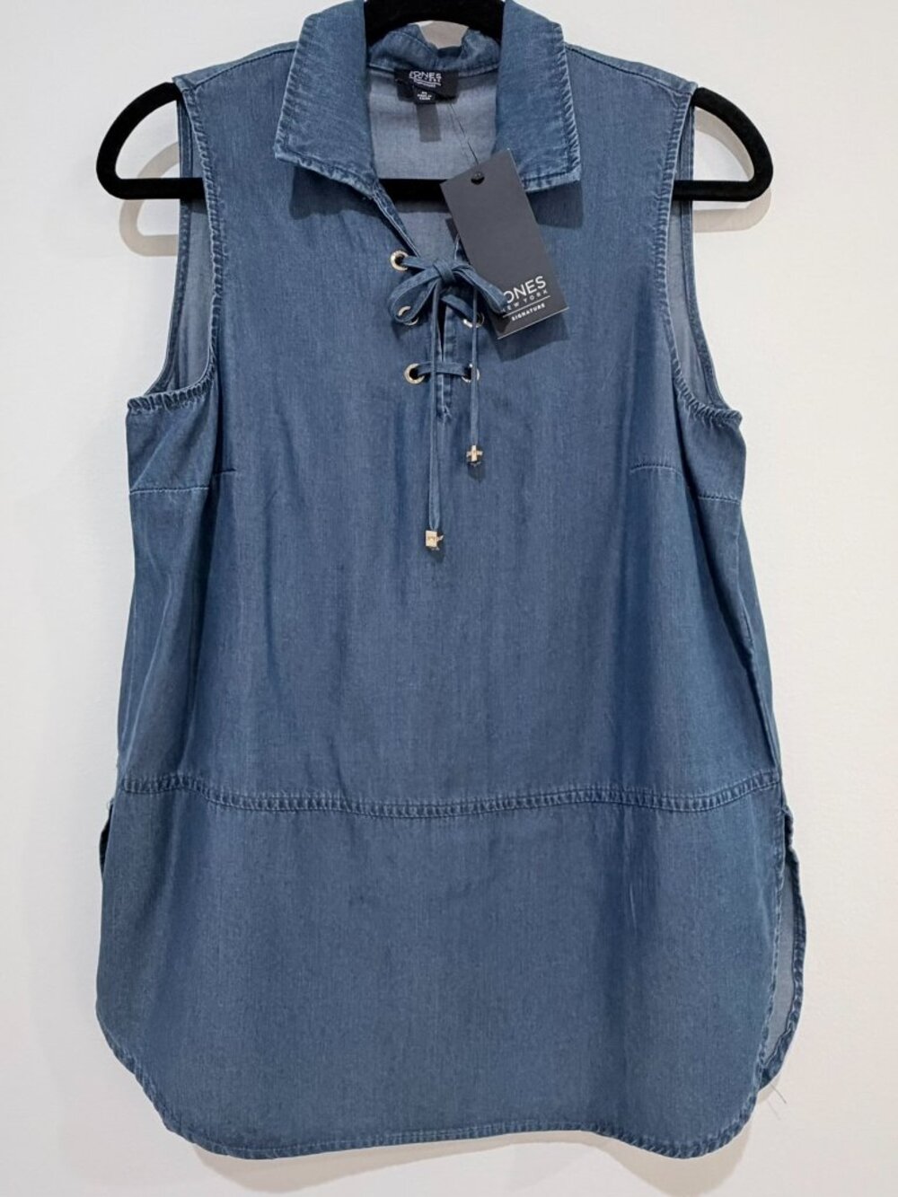 NWT Jones New York Signature Denim Chambray Sleeveless Tunic Top M